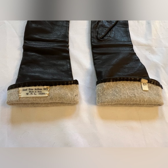 Vintage Cocoa Brown Italian leather Long forearm Orlon Lined ladies gloves 6 1/2 - Picture 7 of 13